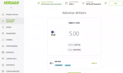 Depositar com MBWAY na Neteller
