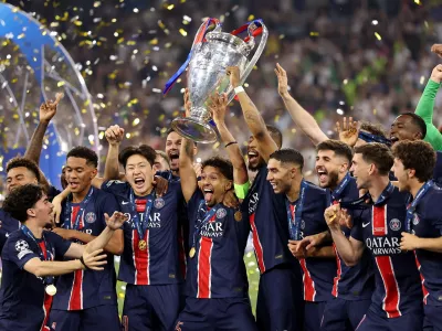 PSG a celebrar a vitória na Liga dos Campeões 2025