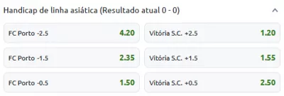 Imagem com odds de handicap asiático no Porto vs Vitória SC
