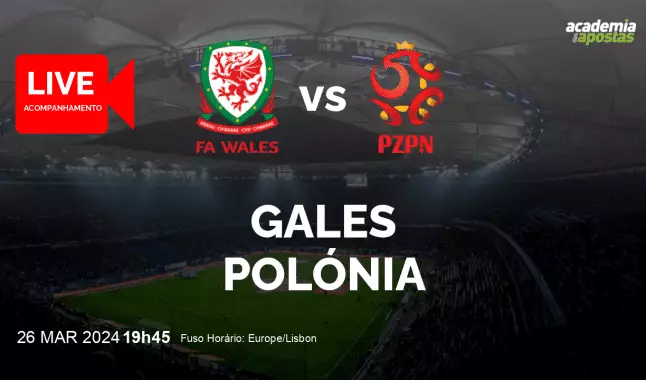 Gales Polónia livestream | Qualificação para o Campeonato Europeu | 26 março 2024